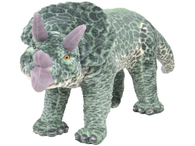 VIDAXL Stoječa plišasta igrača dinozaver triceratops zelen XXL