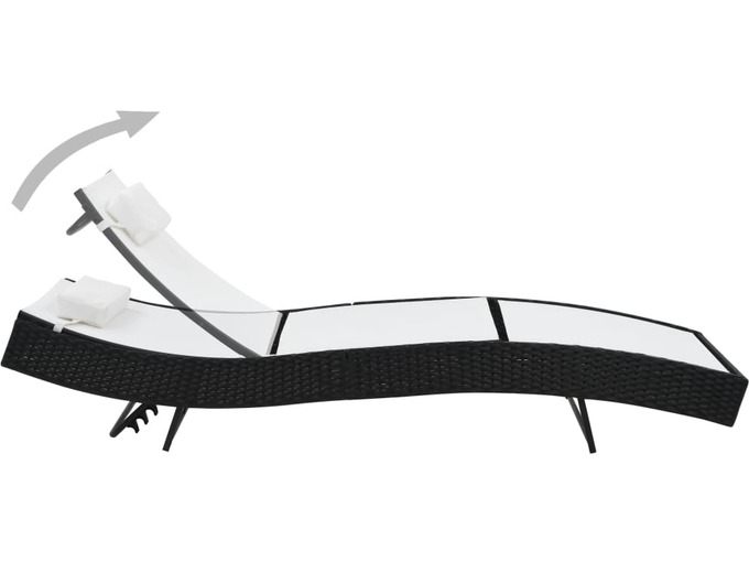 VIDAXL Ležalnik z blazino poli ratan črn