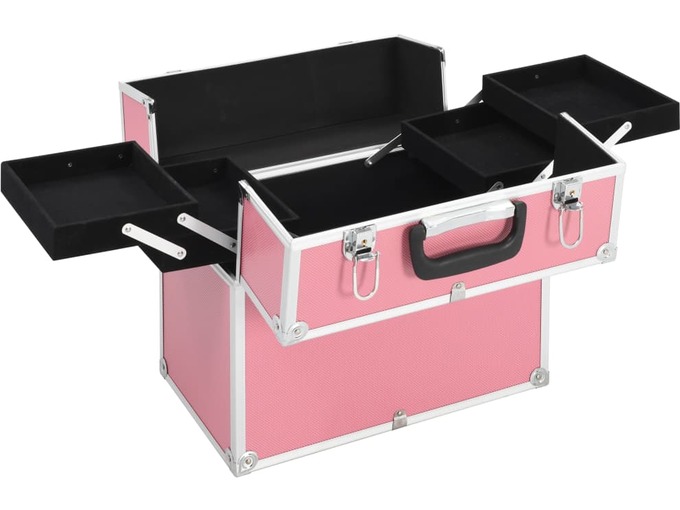 VIDAXL Kovček za ličila 37x24x35 cm roza aluminij