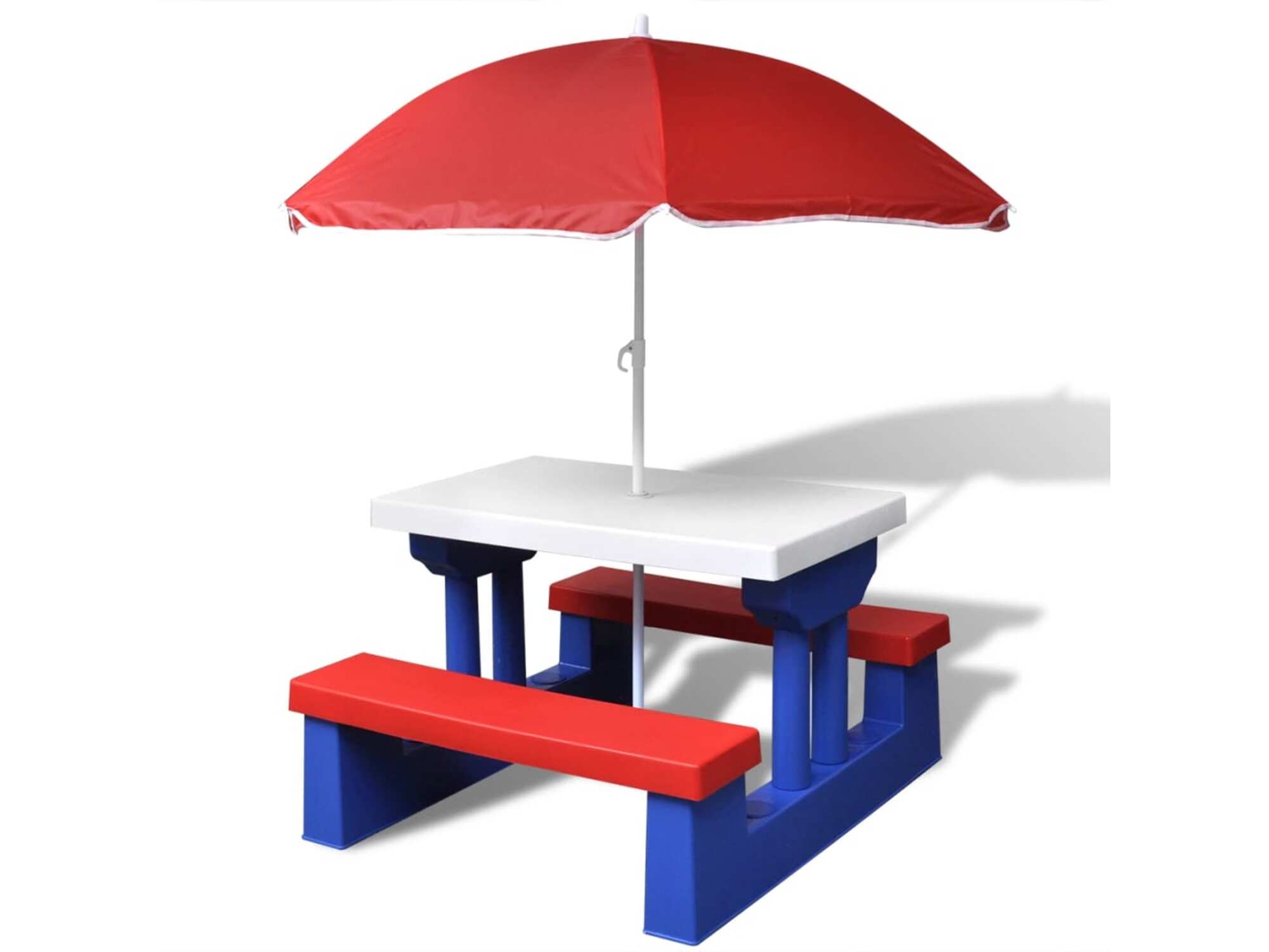 VIDAXL Otroška piknik miza s klopmi in senčnikom večbarvna