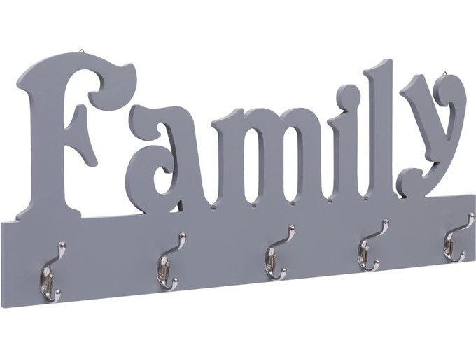 VIDAXL Stenski obešalnik za plašče FAMILY siv 74x29,5 cm