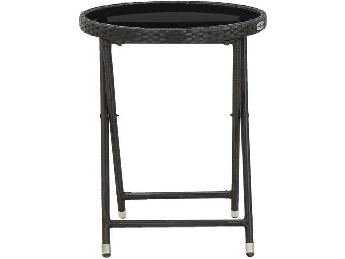 VIDAXL Čajna mizica črna 60 cm poli ratan in kaljeno steklo