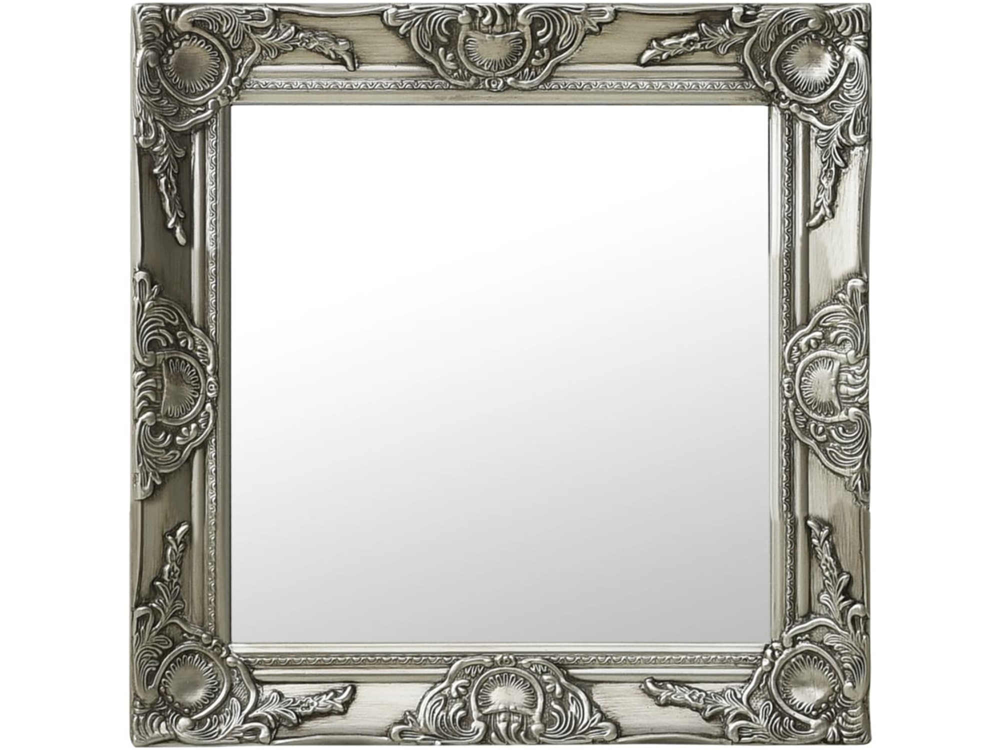 VIDAXL Stensko ogledalo v baročnem stilu 50x50 cm srebrno
