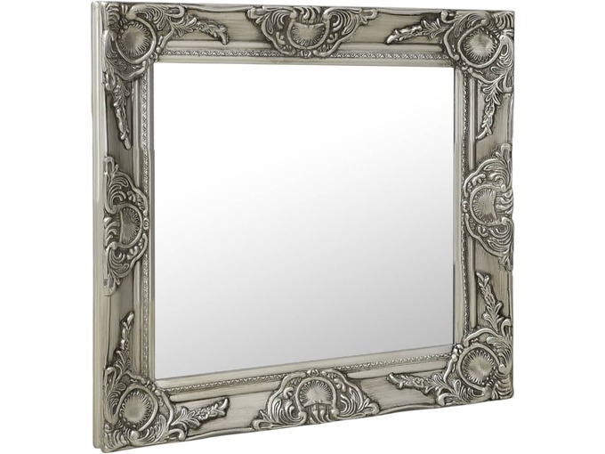 VIDAXL Stensko ogledalo v baročnem stilu 50x50 cm srebrno