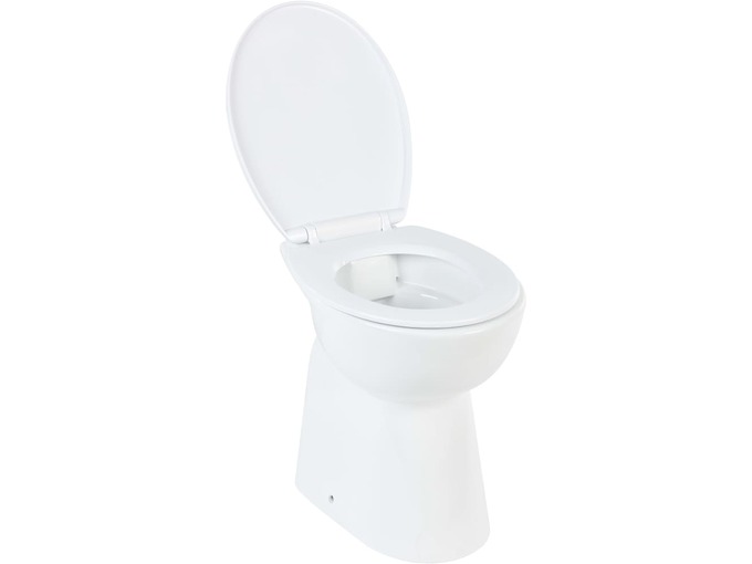 VIDAXL Visoka WC školjka brez roba počasno zapiranje 7 cm višja bela