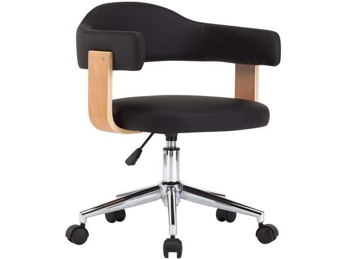VIDAXL Vrtljiv pisarniški stol črn ukrivljen les in umetno usnje