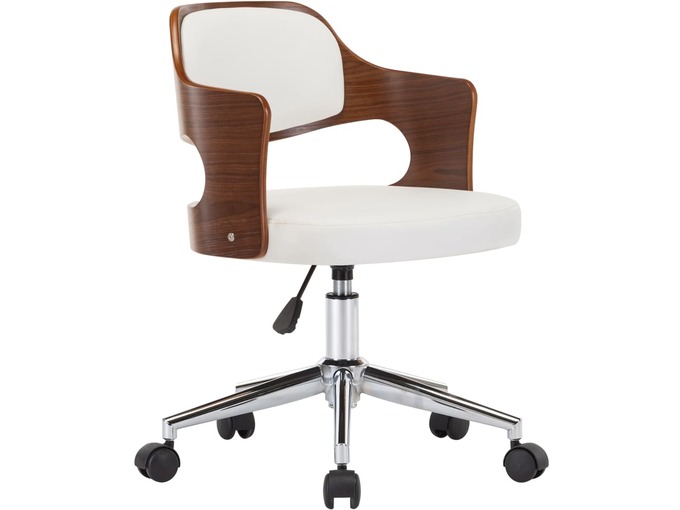 VIDAXL Vrtljiv pisarniški stol bel ukrivljen les in umetno usnje