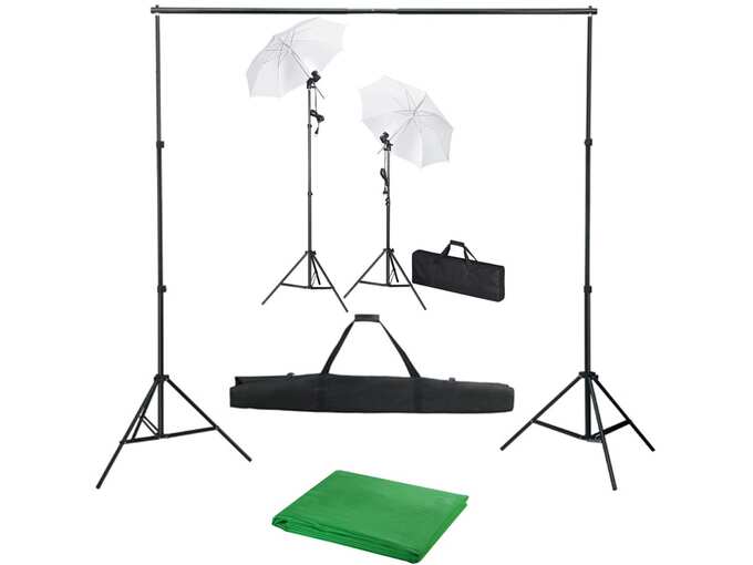 VIDAXL Komplet za fotografski studio z ozadjem, svetilkami in dežniki