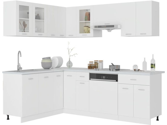 VIDAXL Komplet kuhinjskih omaric 11-delni bel iverna plošča