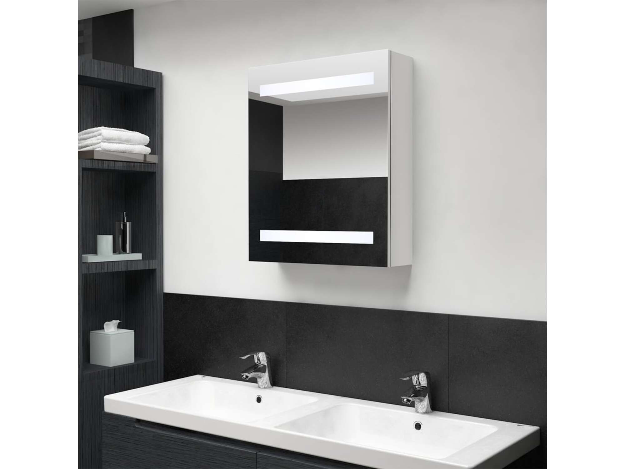 VIDAXL LED kopalniška omarica z ogledalom sijoče bela 50x14x60 cm