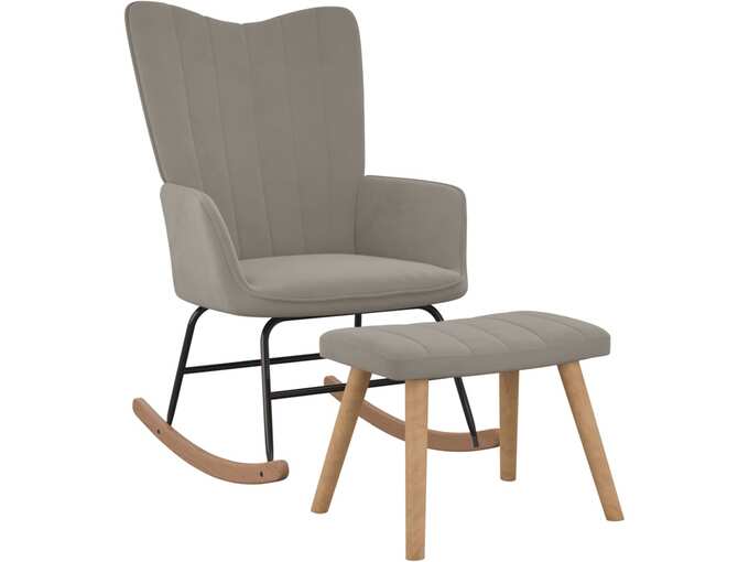VIDAXL Gugalni stol s stolčkom svetlo siv žamet