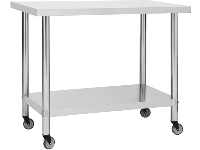VIDAXL Kuhinjska delovna miza s kolesi 100x30x85 cm nerjaveče jeklo