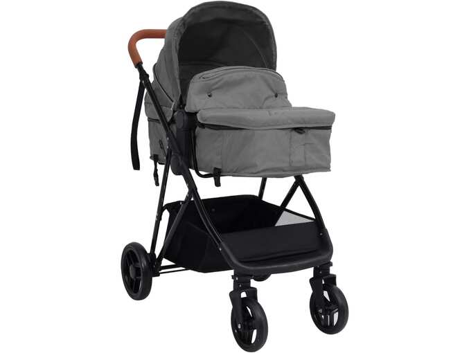 VIDAXL Otroški voziček 3 v 1 svetlo siv in črn jeklen