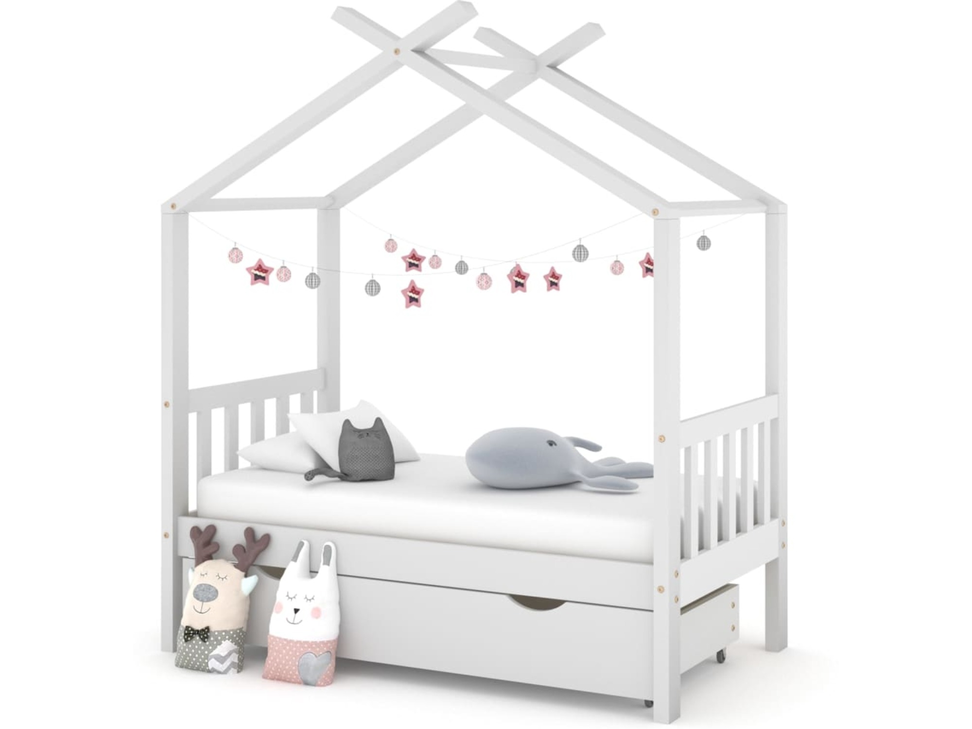 VIDAXL Otroški posteljni okvir s predalom bela trdna borovina 70x140cm
