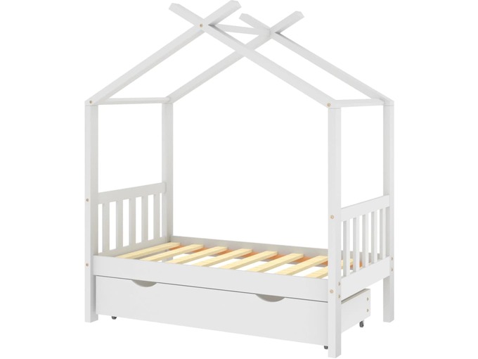 VIDAXL Otroški posteljni okvir s predalom bela trdna borovina 70x140cm