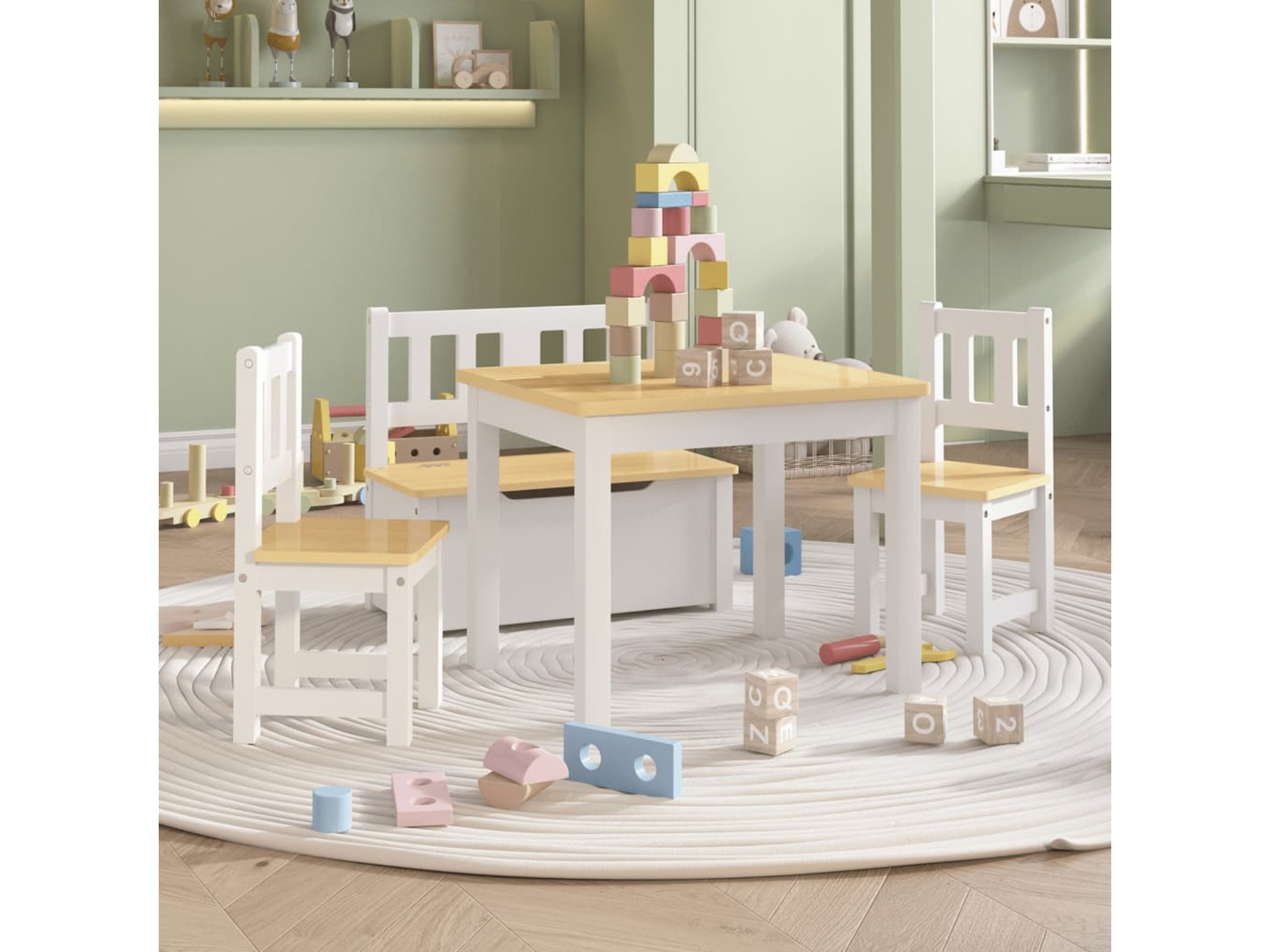 VIDAXL 4-delni komplet otroške mize in stolov bel in bež MDF