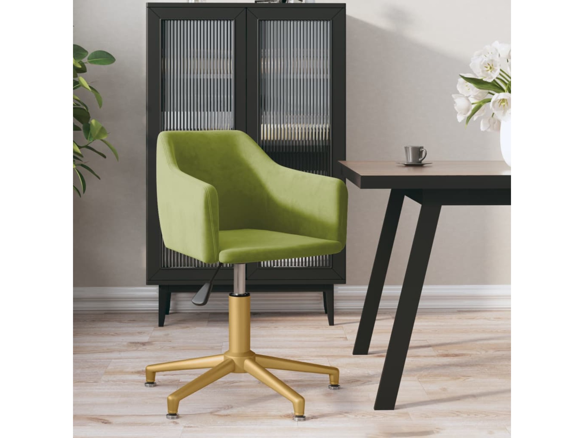 VIDAXL Vrtljiv pisarniški stol svetlo zelen žamet