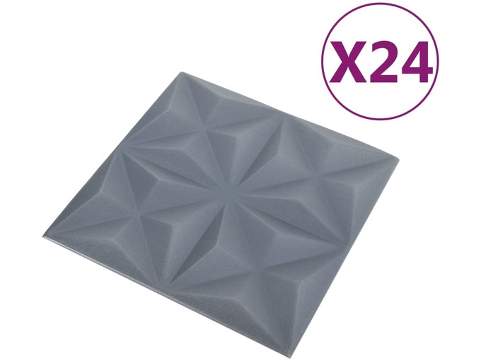 VIDAXL 3D stenski paneli 24 kosov 50x50 cm origami sivi 6 m²