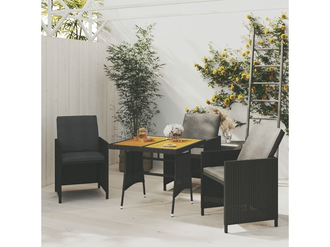 VIDAXL Vrtna miza črna 70x70x72 cm poli ratan in trden akacijev les