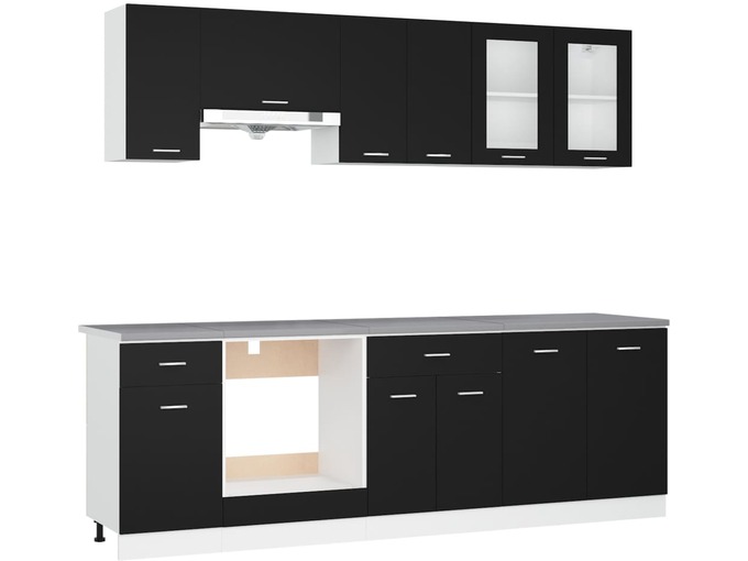 VIDAXL Komplet kuhinjskih omaric 8-delni s pultom črn