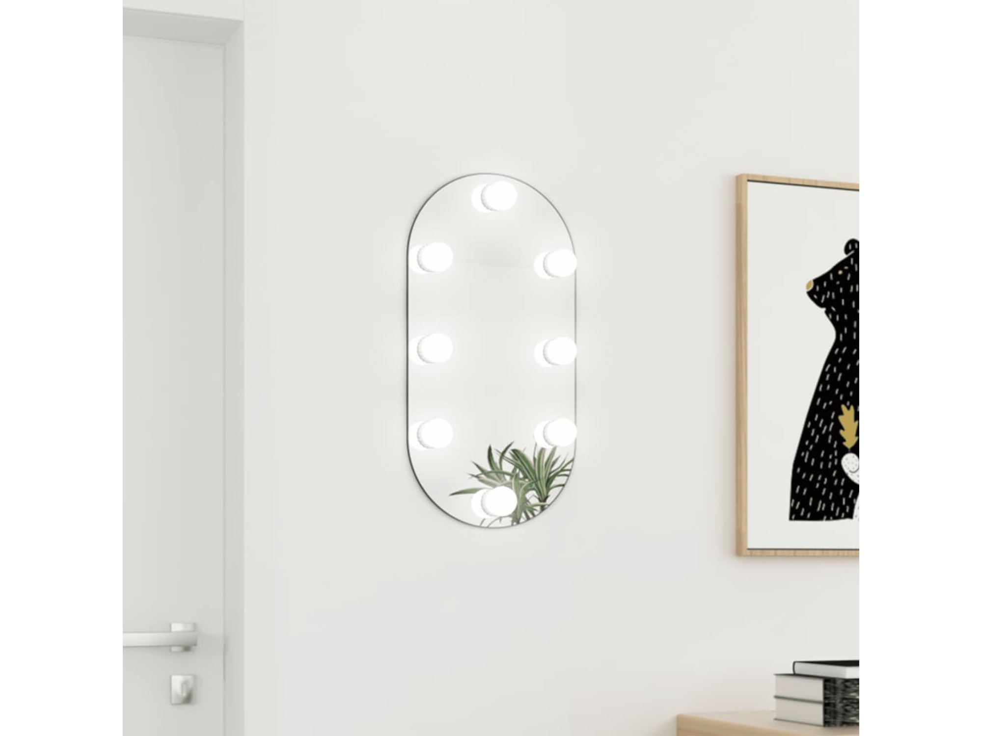 VIDAXL Ogledalo z LED lučkami 60x30 cm stekleno ovalno