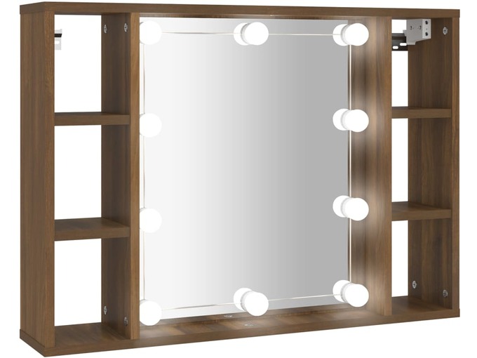 VIDAXL Omarica z ogledalom in LED lučkami rjavi hrast 76x15x55 cm