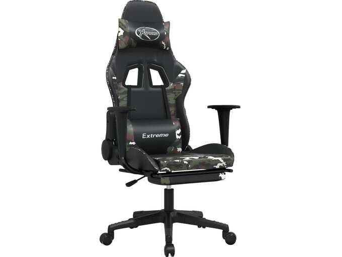 VIDAXL Gaming stol z oporo za noge črno in kamuflažno umetno usnje