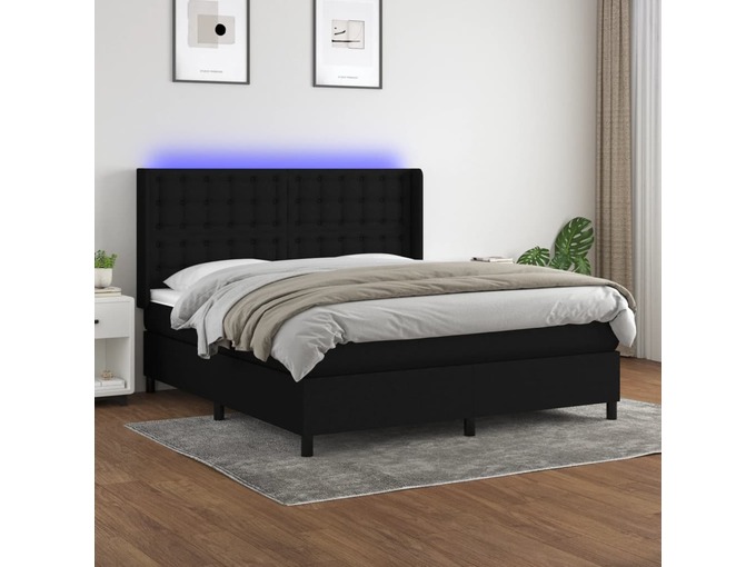 VIDAXL Box spring postelja z vzmetnico LED črna 180x200 cm blago