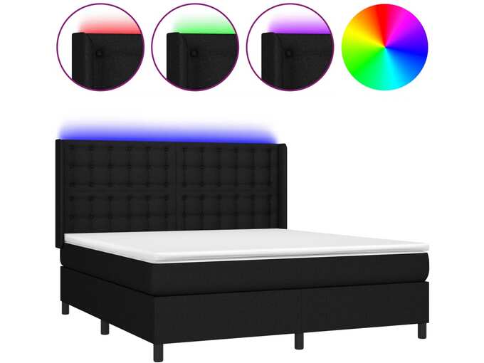 VIDAXL Box spring postelja z vzmetnico LED črna 180x200 cm blago
