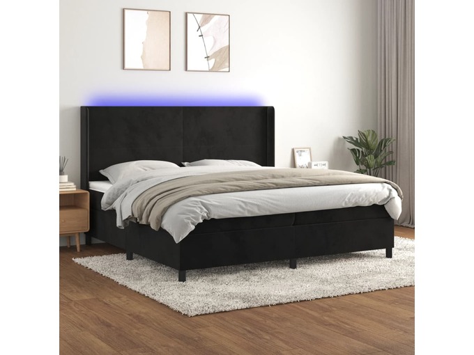 VIDAXL Box spring postelja z vzmetnico LED črna 200x200 cm žamet