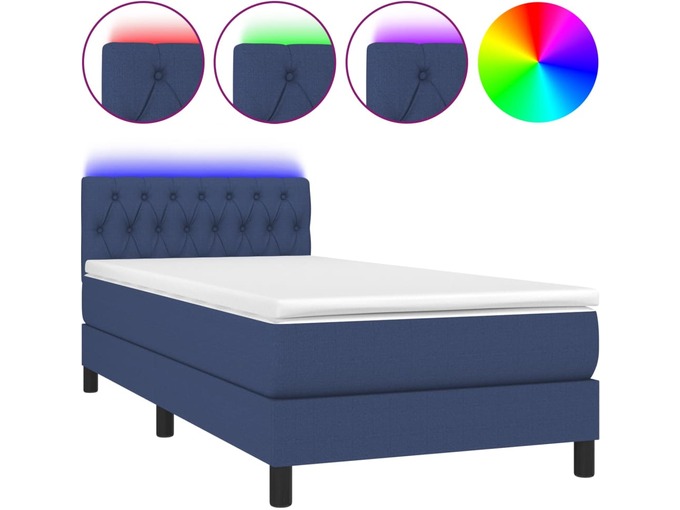 VIDAXL Box spring postelja z vzmetnico LED modra 90x190 cm blago