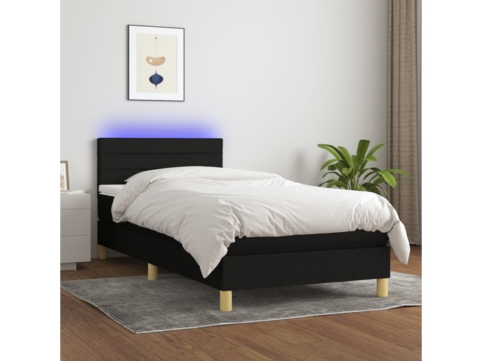 VIDAXL Box spring postelja z vzmetnico LED črna 90x200 cm blago