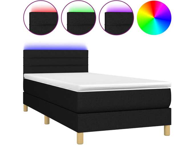 VIDAXL Box spring postelja z vzmetnico LED črna 90x200 cm blago