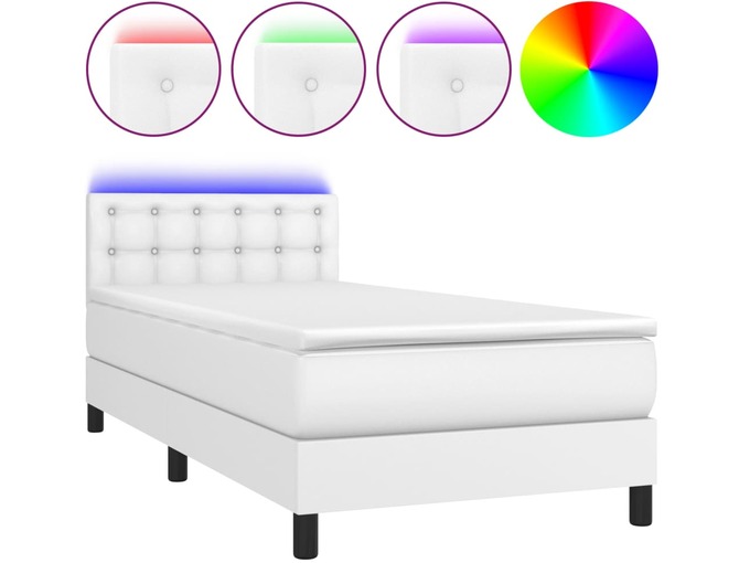 VIDAXL Box spring postelja z vzmetnico LED bel 90x190 cm umetno usnje