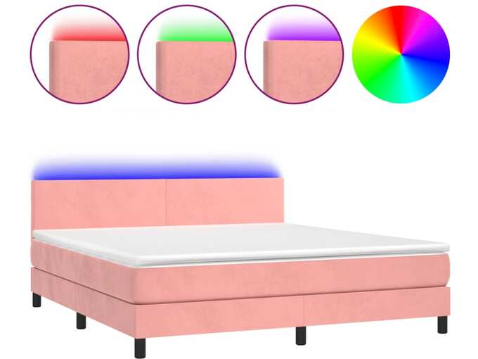 VIDAXL Box spring postelja z vzmetnico LED roza 160x200 cm žamet