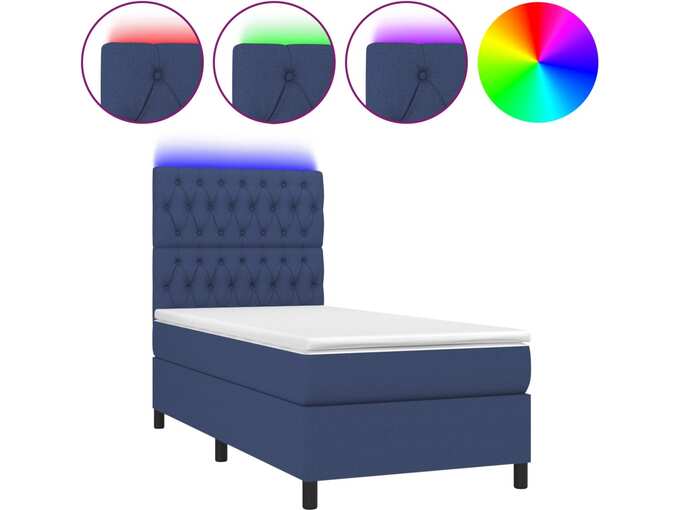 VIDAXL Box spring postelja z vzmetnico LED modra 100x200 cm blago