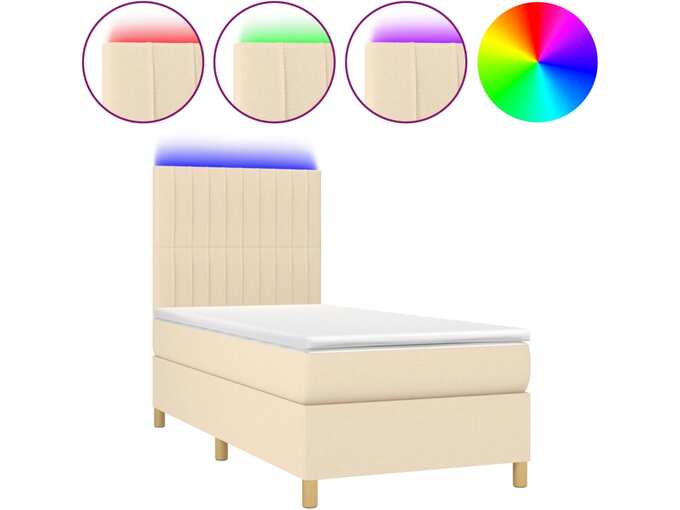 VIDAXL Box spring postelja z vzmetnico LED krem 90x190 cm blago