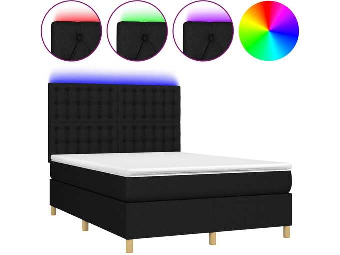 VIDAXL Box spring postelja z vzmetnico LED črna 140x200 cm blago