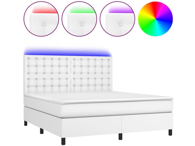 VIDAXL Box spring postelja z vzmetnico LED bela 180x200cm umetno usnje