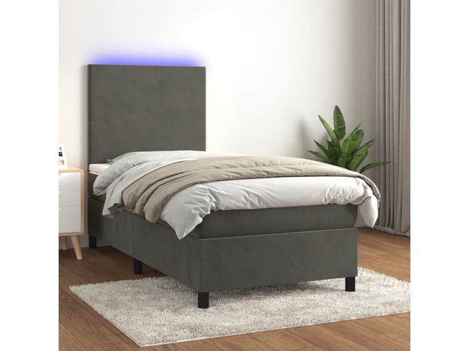 VIDAXL Box spring postelja z vzmetnico LED temno siva 90x200 cm žamet