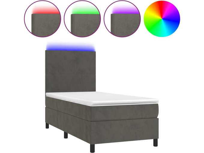 VIDAXL Box spring postelja z vzmetnico LED temno siva 90x200 cm žamet
