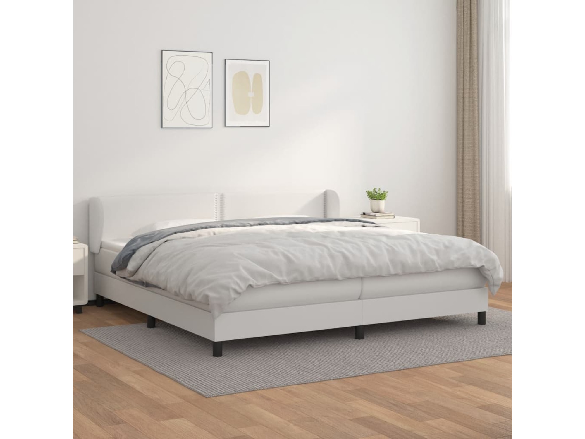 VIDAXL Box spring postelja z vzmetnico bela 200x200 cm umetno usnje
