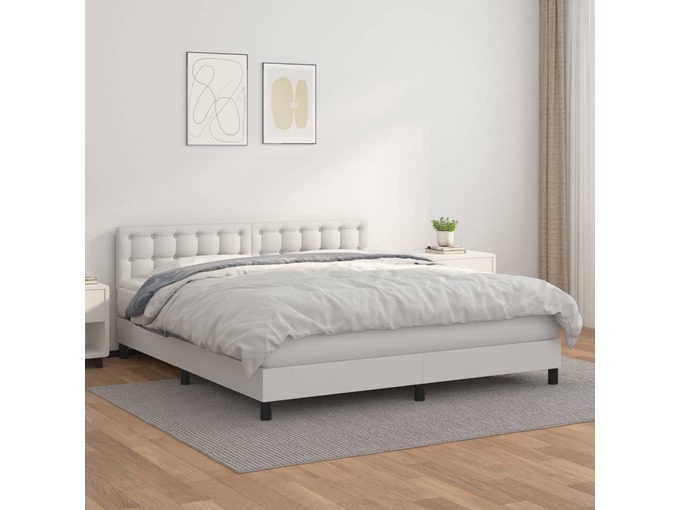 VIDAXL Box spring postelja z vzmetnico bela 180x200 cm umetno usnje