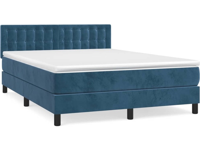 VIDAXL Box spring postelja z vzmetnico temno modra 140x190cm žamet