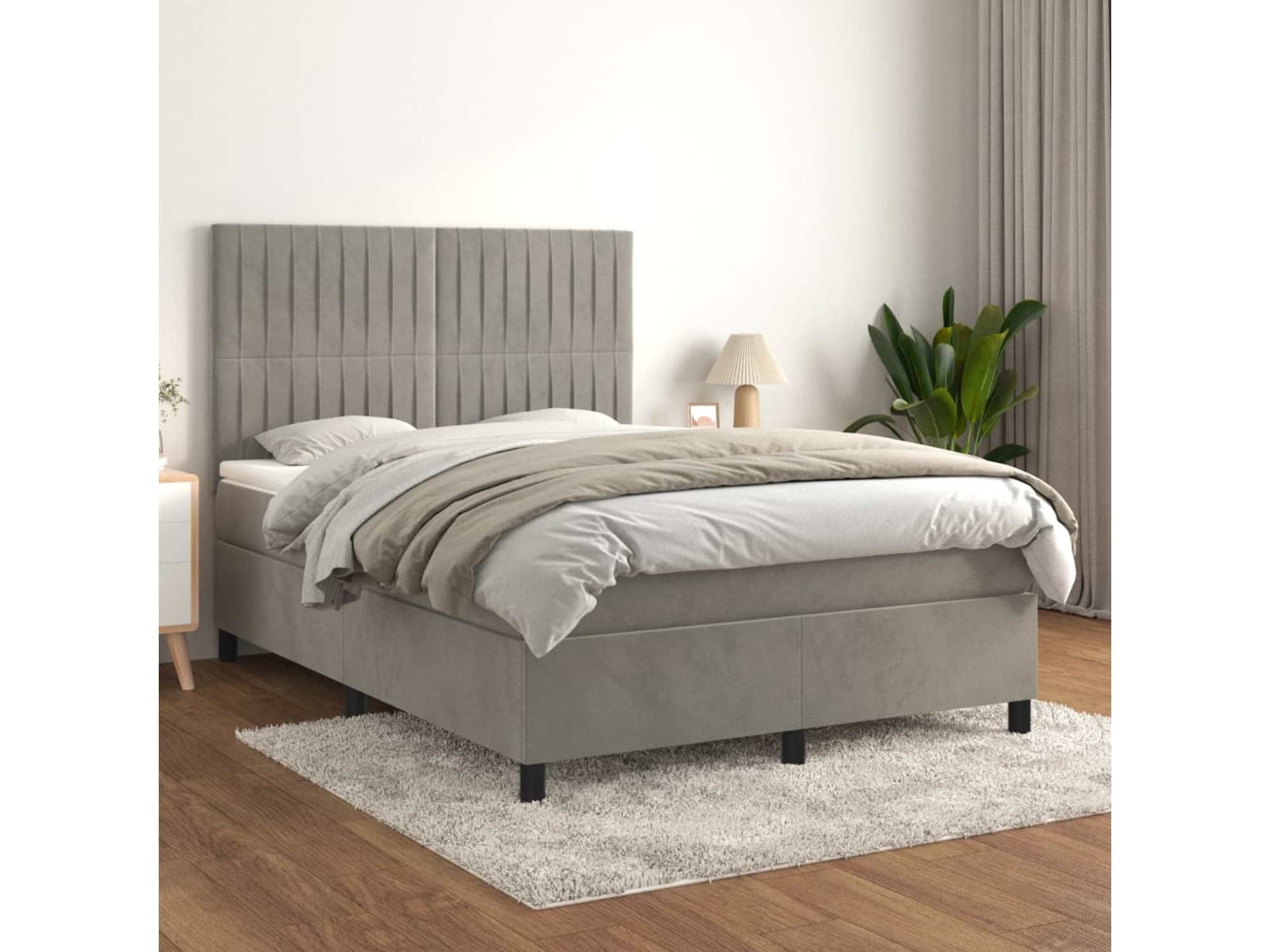 VIDAXL Box spring postelja z vzmetnico svetlo siva 140x200 cm žamet