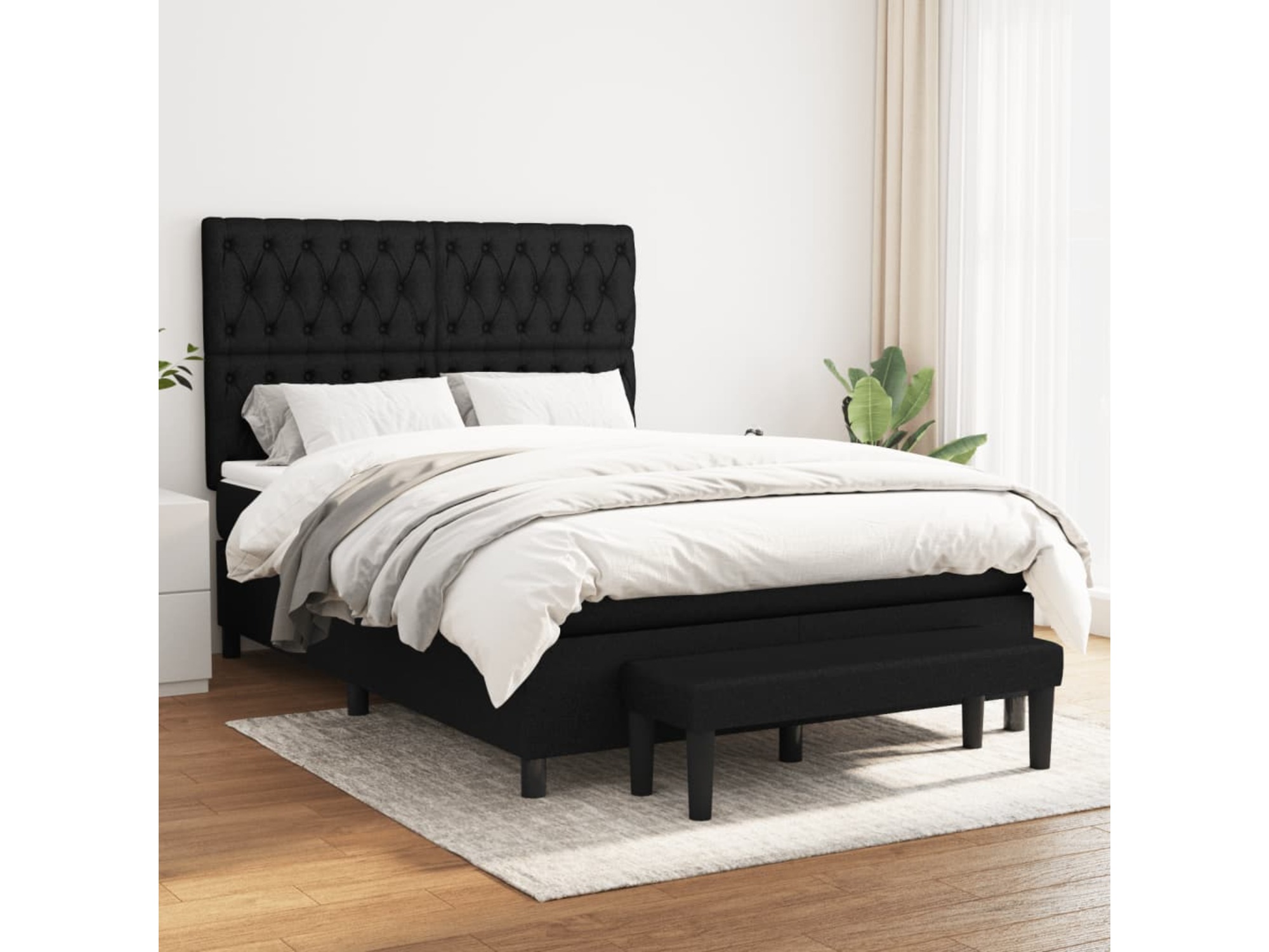 VIDAXL Box spring postelja z vzmetnico črna 140x200 cm blago