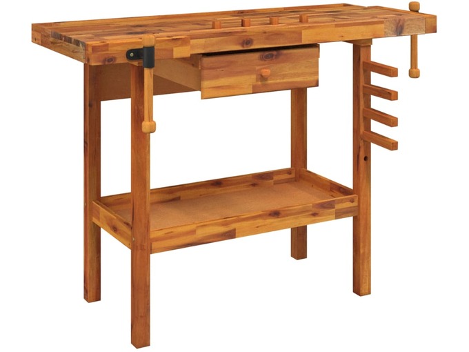 VIDAXL Delovna miza s predalom in primeži 124x52x83 cm trdna akacija