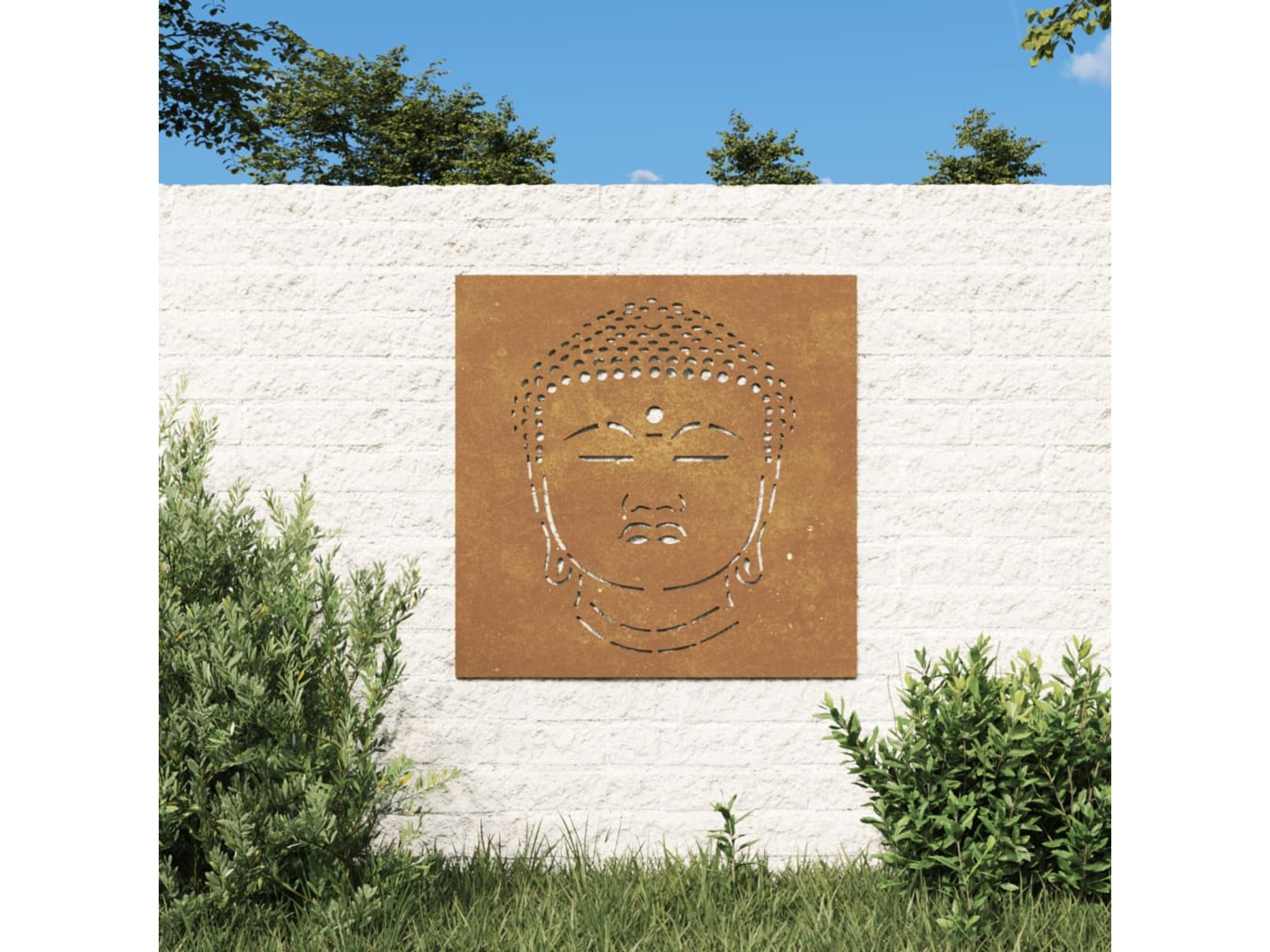 VIDAXL Vrtna stenska dekoracija 55x55 cm corten jeklo glava Bude