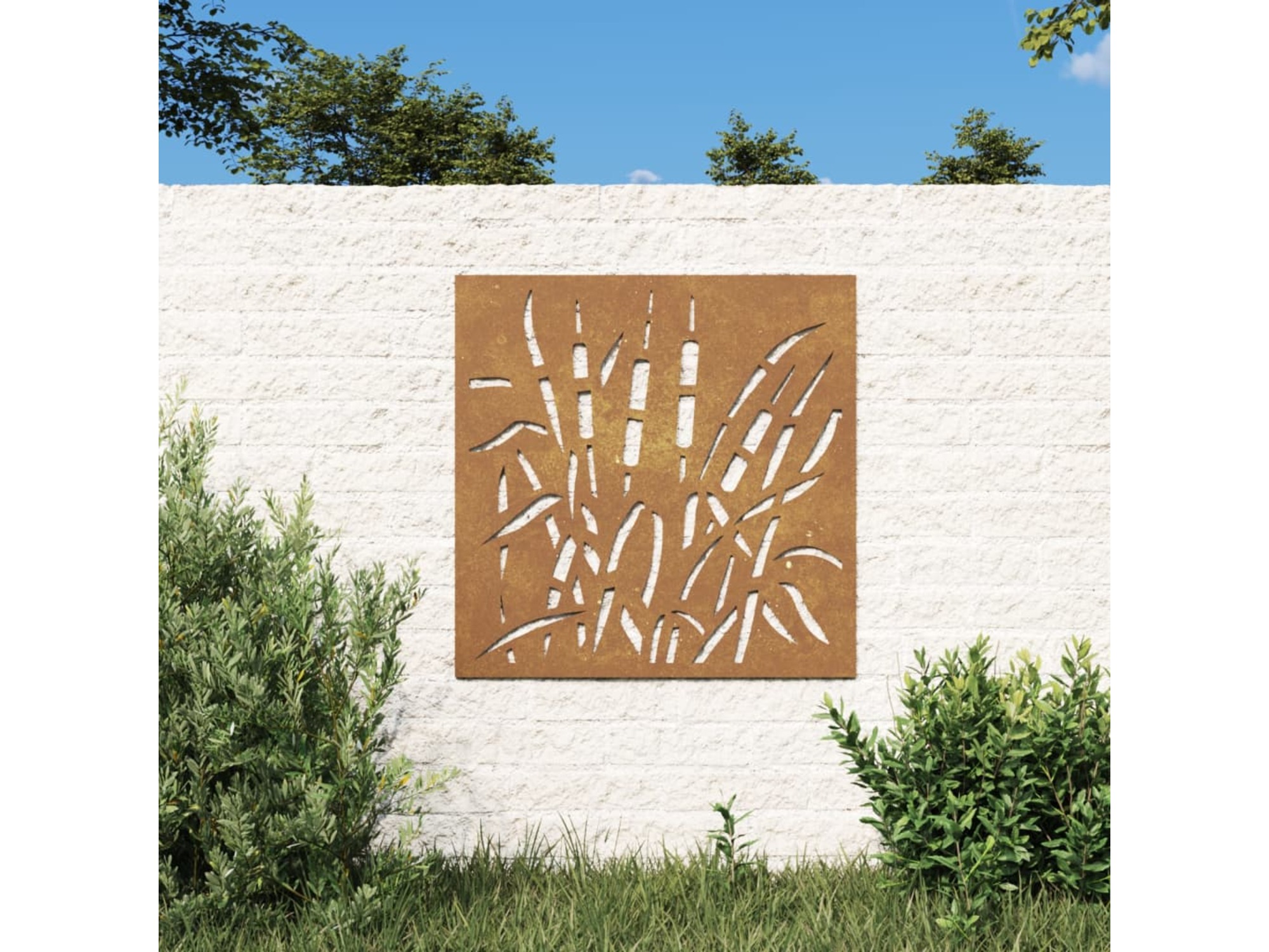 VIDAXL Vrtna stenska dekoracija 55x55 cm corten jeklo trava