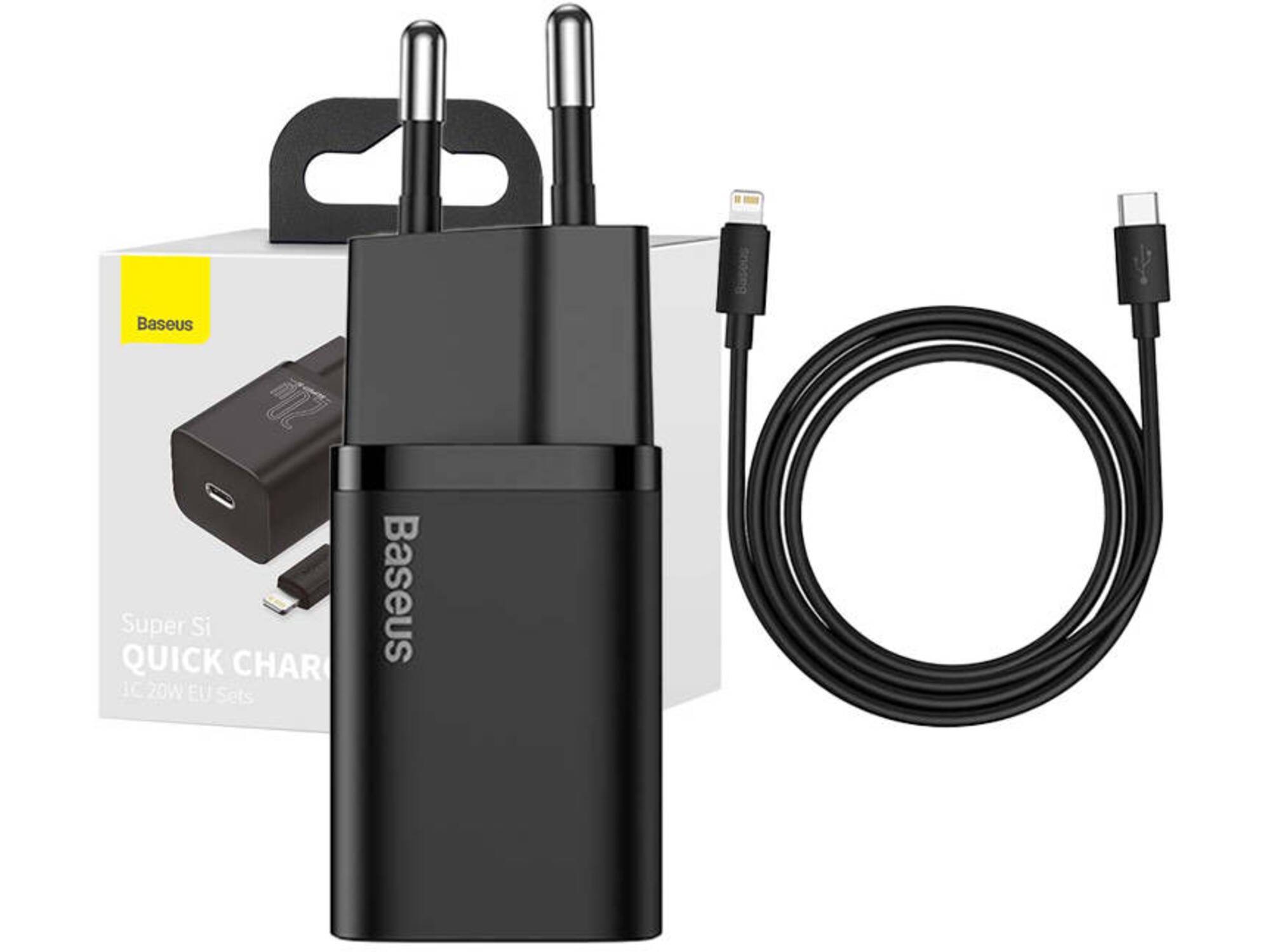 BASEUS Super Si hitri polnilec 1C 20W s kablom USB-C na Lightning 1m (črn)